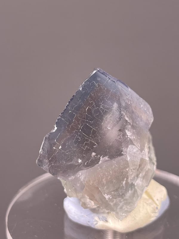 Top view of purple-blue etched fluorite cube