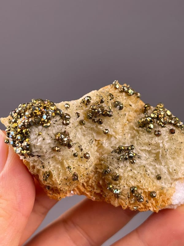 Brassy pyrite crystal faces with chalcopyrite detail