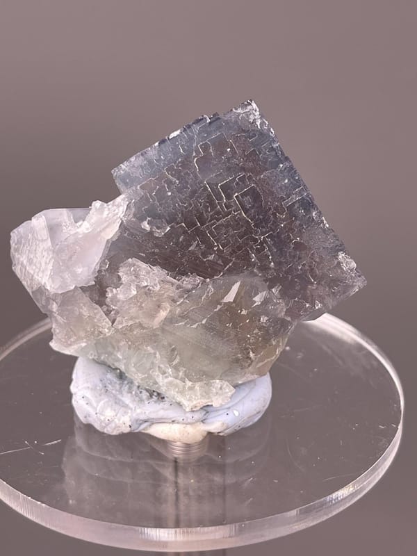 Full view of etched purple-blue fluorite cube Fujian