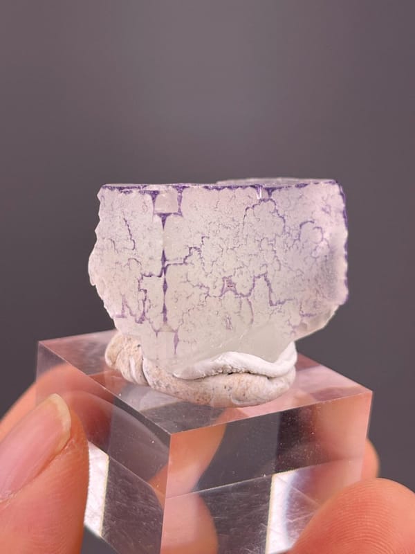 Angled view of fluorite with purple zonal accents