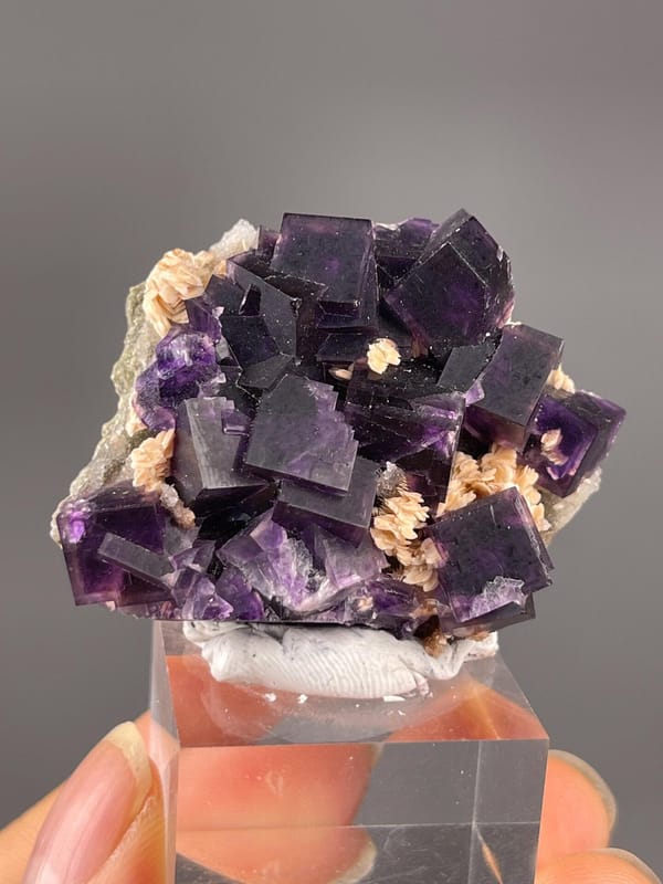 Purple fluorite with white calcite matrix from Anhui China