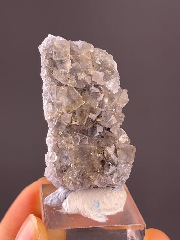 Top view of yellow fluorite cubic crystal cluster