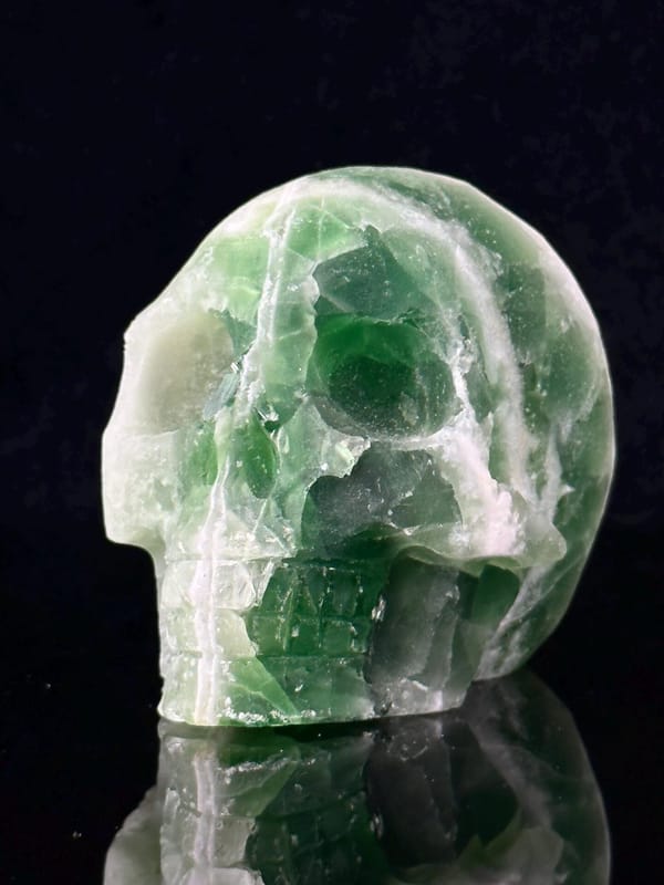 Close-up of geode cavity inside fluorite skull