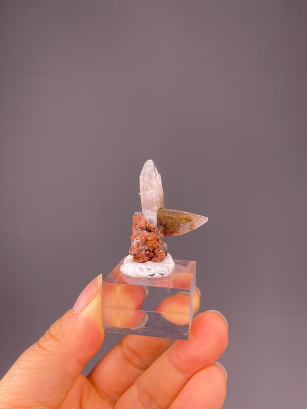 Feather-like fibrous inclusion inside calcite close-up
