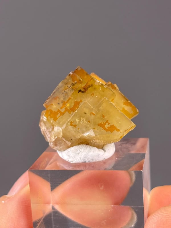 Front view of yellow fluorite cube from Beijing China