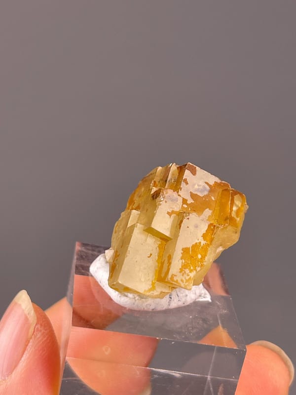 Back view of yellow fluorite cube specimen