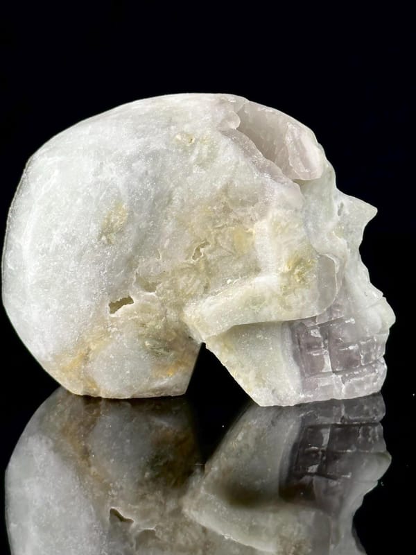 Scale reference of fluorite skull with pyrite 3.5 inches