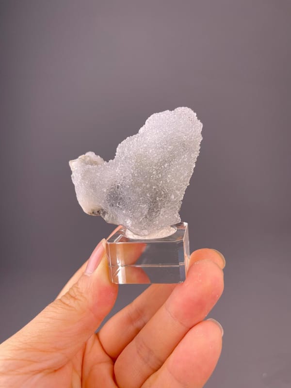 Close-up of fine-grained quartz crust on fluorite