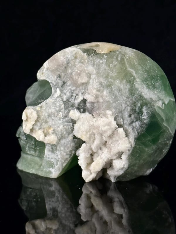 Close-up of natural quartz geode interior of fluorite skull