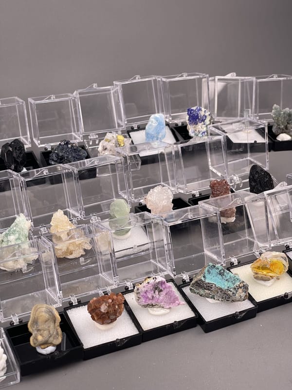 Assorted miniature mineral crystals showing diversity of species