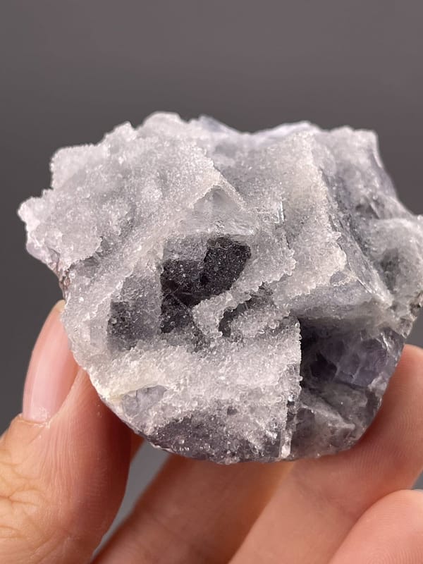 Top view of fluorite cluster showing arrangement of cubic crystals