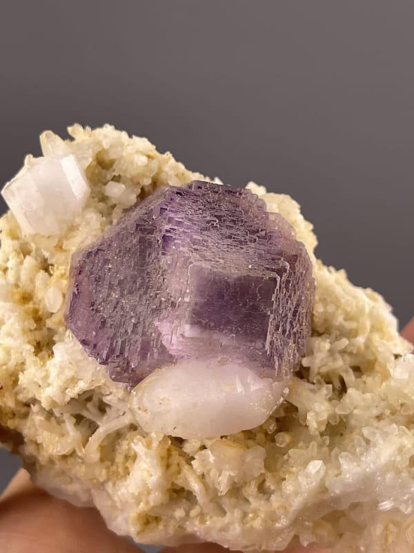 Deep Purple Fluorite Crystal from Shangbao Mine, Hunan – close-up of crystal surface