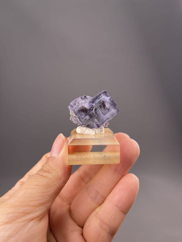 Close-up of twinned fluorite showing phantom growth layers