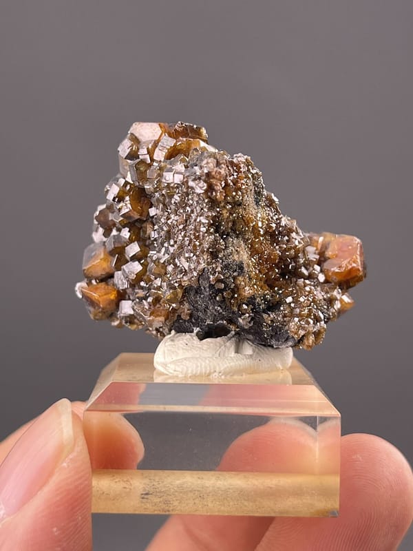 Angled view of Mibladen vanadinite highlighting deep red colour