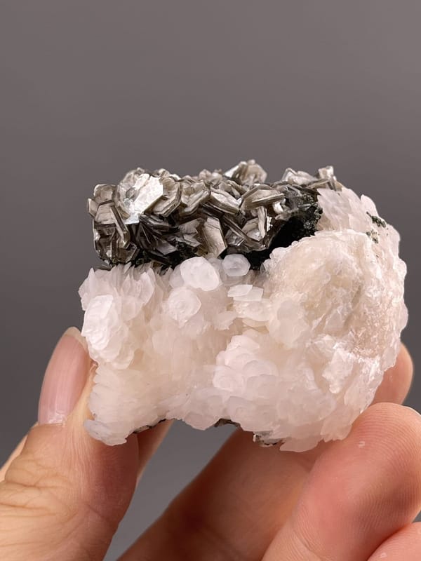 Calcite Crystal Specimen from Xuebaoding Mountain, China – angled view showing matrix