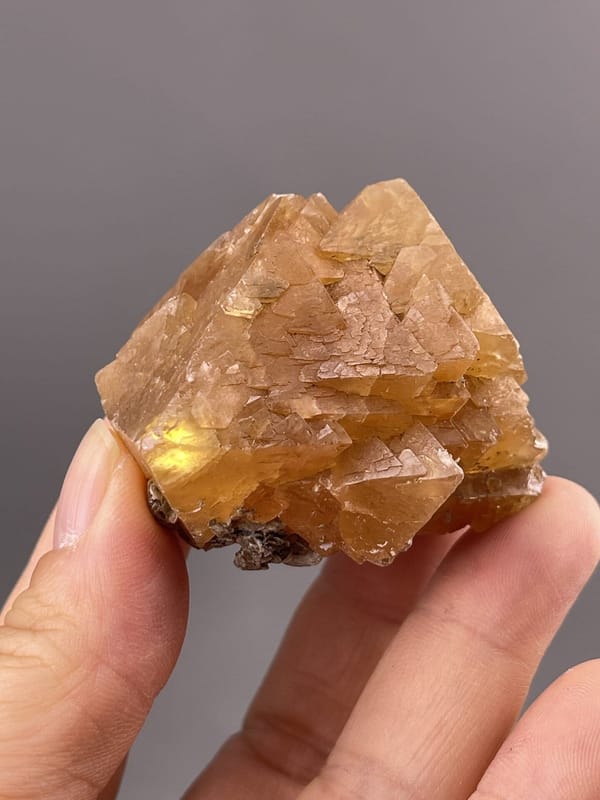 Golden Pyramidal Scheelite Crystal from Xuebaoding Mountain, Sichuan, Chin – close-up of crystal surface