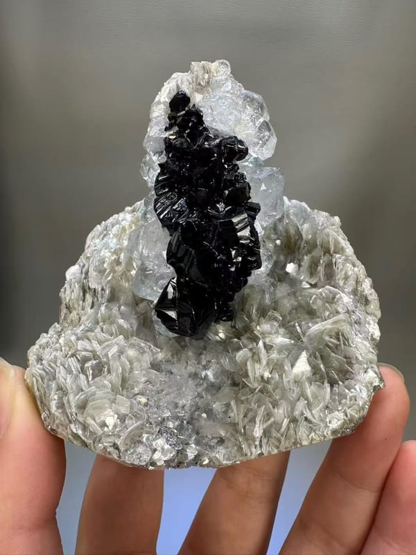 Cassiterite Aquamarine Mica Specimen Xuebaoding Sichuan China - Classic Tin Crystal Aqua Beryl Combination - SKU H1028