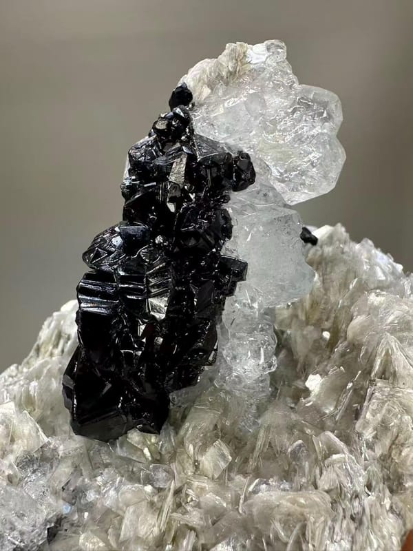 Cassiterite Aquamarine Mica Specimen Xuebaoding Sichuan China - Classic Tin Crystal Aqua Beryl Combination - SKU H1028