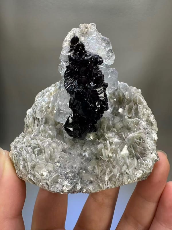 Cassiterite Aquamarine Mica Specimen Xuebaoding Sichuan China - Classic Tin Crystal Aqua Beryl Combination - SKU H1028