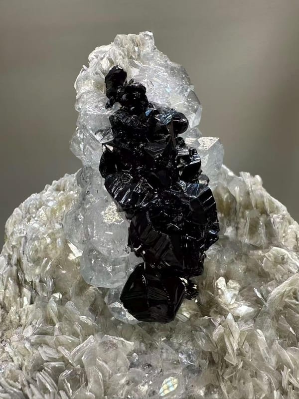 Cassiterite Aquamarine Mica Specimen Xuebaoding Sichuan China - Classic Tin Crystal Aqua Beryl Combination - SKU H1028
