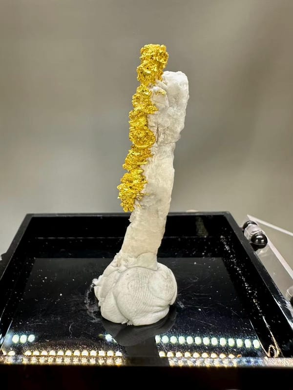 Natural Native Gold Specimen Henan Luoyang China - Crystallized Gold Dendrite on White Matrix Element Collector - SKU H1031