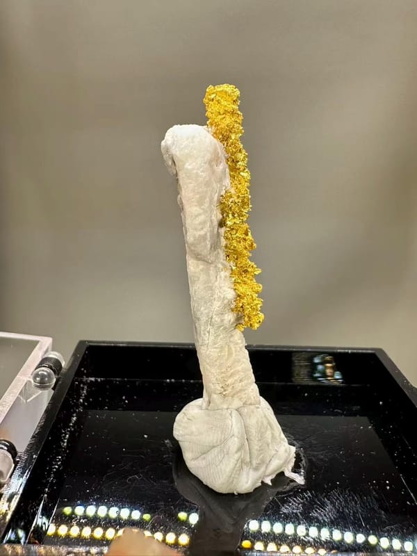 Natural Native Gold Specimen Henan Luoyang China - Crystallized Gold Dendrite on White Matrix Element Collector - SKU H1031