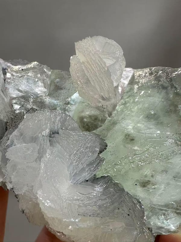 Fluorite Calcite Combination from Chenzhou Hunan China - Clear Green Cube with White Calcite Single Specimen - SKU H1037