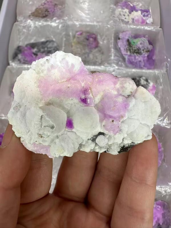 Wholesale Pink Druzy Crystal Bulk Lot Yunnan China - Cobaltocalcite Cluster Specimens Reseller Box - SKU H1033