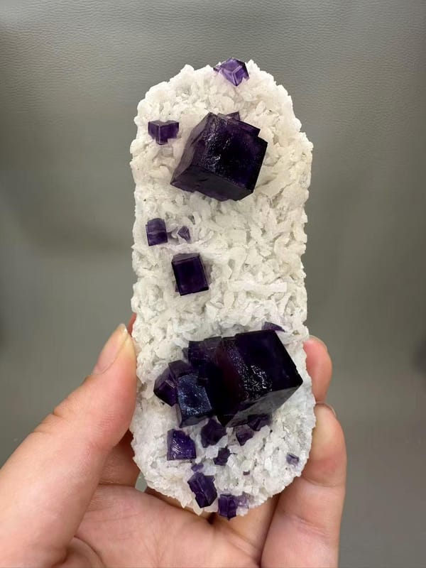 Elongated Purple Fluorite with Dolomite from Western China - Natural Cluster Mineral Specimen Collector - SKU H1042