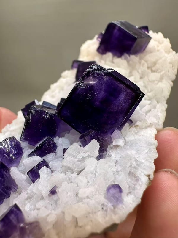 Elongated Purple Fluorite with Dolomite from Western China - Natural Cluster Mineral Specimen Collector - SKU H1042