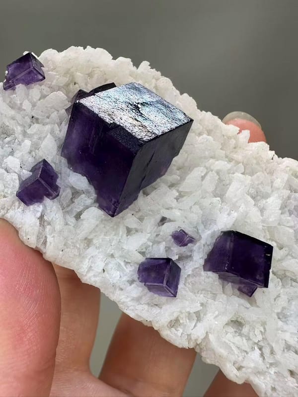 Elongated Purple Fluorite with Dolomite from Western China - Natural Cluster Mineral Specimen Collector - SKU H1042
