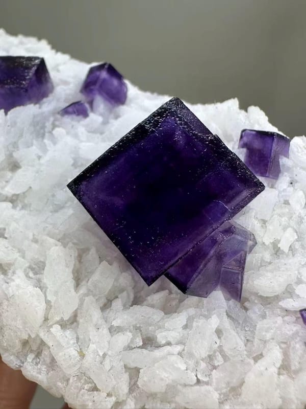 Elongated Purple Fluorite with Dolomite from Western China - Natural Cluster Mineral Specimen Collector - SKU H1042
