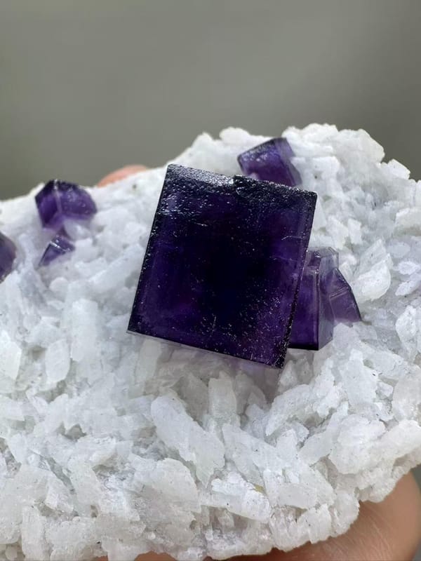 Elongated Purple Fluorite with Dolomite from Western China - Natural Cluster Mineral Specimen Collector - SKU H1042