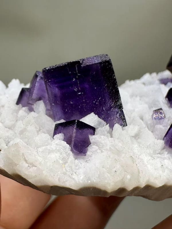 Elongated Purple Fluorite with Dolomite from Western China - Natural Cluster Mineral Specimen Collector - SKU H1042