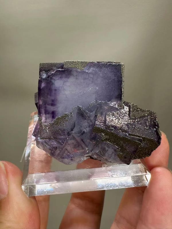 Purple Fluorite with Pyrite from Yaogangxian Mine Hunan China - Golden Inclusions Single Specimen Collector Piece - SKU H1041