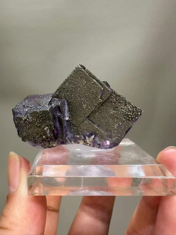 Purple Fluorite with Pyrite from Yaogangxian Mine Hunan China - Golden Inclusions Single Specimen Collector Piece - SKU H1041