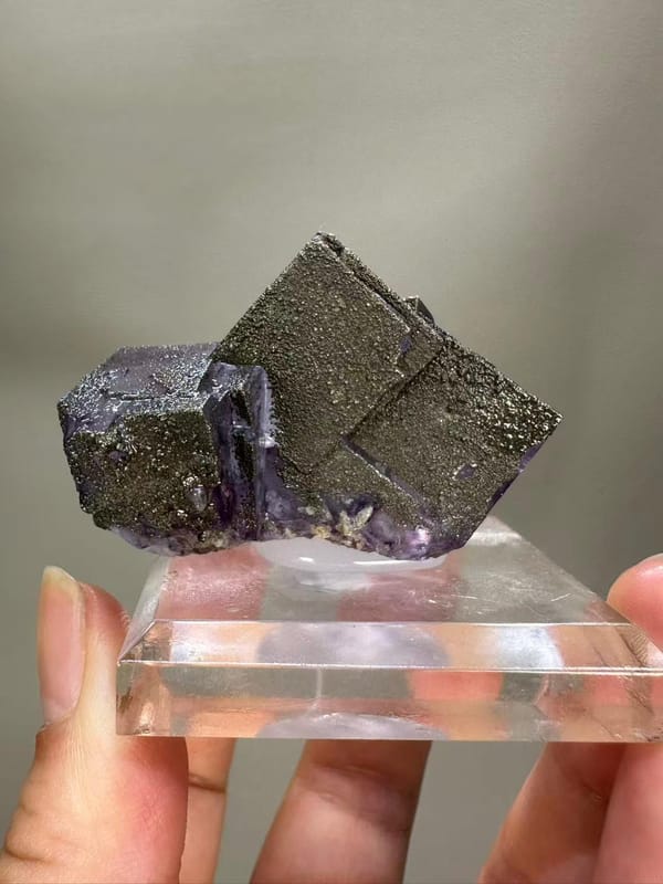 Purple Fluorite with Pyrite from Yaogangxian Mine Hunan China - Golden Inclusions Single Specimen Collector Piece - SKU H1041