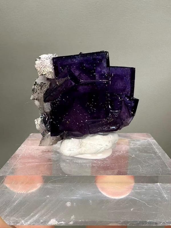 Purple Fluorite with Dolomite and Pyrite from Yaogangxian Mine Hunan China - Three Mineral Combination Thumbnail Specimen - SKU H1039
