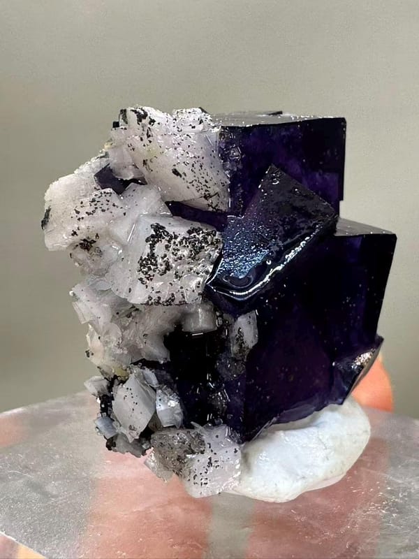 Purple Fluorite with Dolomite and Pyrite from Yaogangxian Mine Hunan China - Three Mineral Combination Thumbnail Specimen - SKU H1039