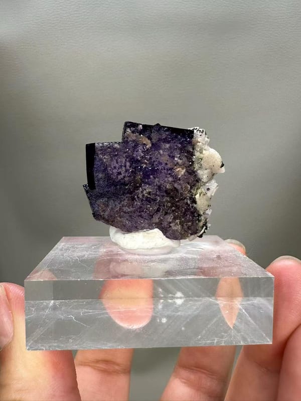 Purple Fluorite with Dolomite and Pyrite from Yaogangxian Mine Hunan China - Three Mineral Combination Thumbnail Specimen - SKU H1039