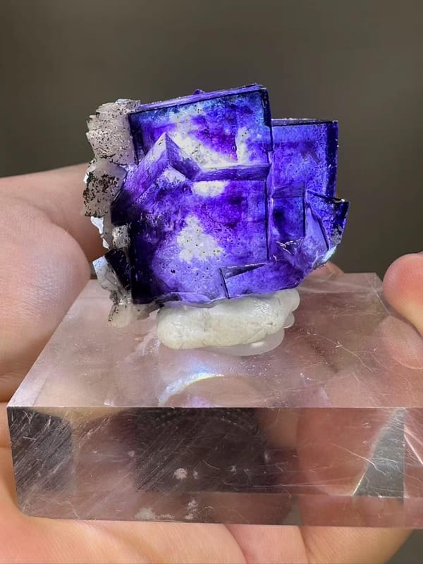 Purple Fluorite with Dolomite and Pyrite from Yaogangxian Mine Hunan China - Three Mineral Combination Thumbnail Specimen - SKU H1039