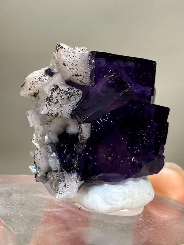 Purple Fluorite with Dolomite and Pyrite from Yaogangxian Mine Hunan China - Three Mineral Combination Thumbnail Specimen - SKU H1039