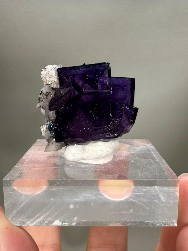 Purple Fluorite with Dolomite and Pyrite from Yaogangxian Mine Hunan China - Three Mineral Combination Thumbnail Specimen - SKU H1039