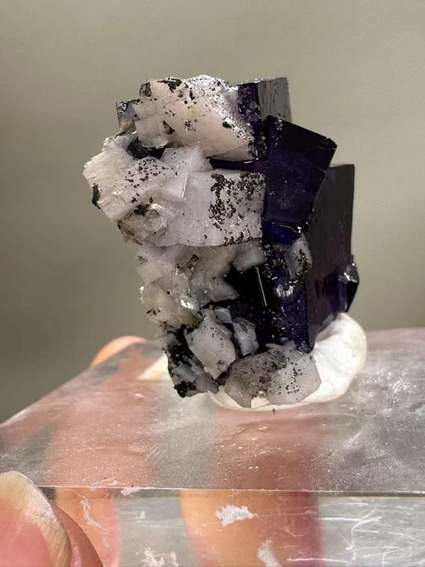 Purple Fluorite with Dolomite and Pyrite from Yaogangxian Mine Hunan China - Three Mineral Combination Thumbnail Specimen - SKU H1039