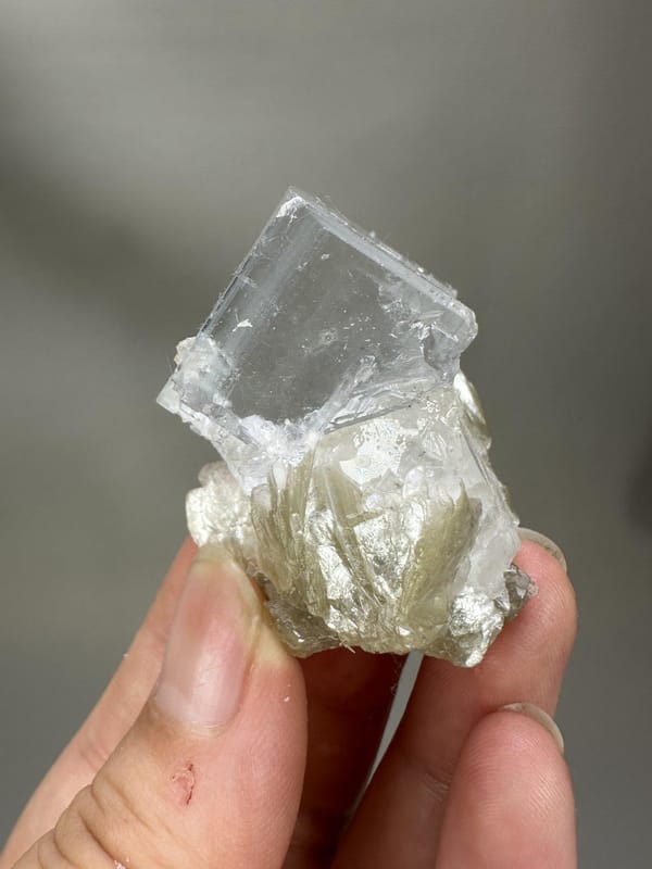 White Fluorite with Mica | Natural Clear Fluorite Crystal | Xuebaoding Sichuan China | Mineral Specimen