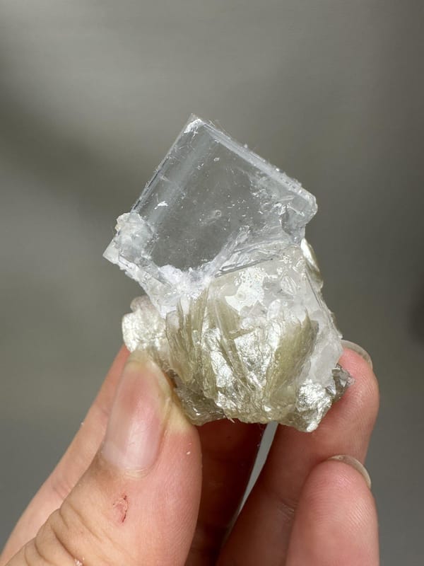 White Fluorite with Mica | Natural Clear Fluorite Crystal | Xuebaoding Sichuan China | Mineral Specimen