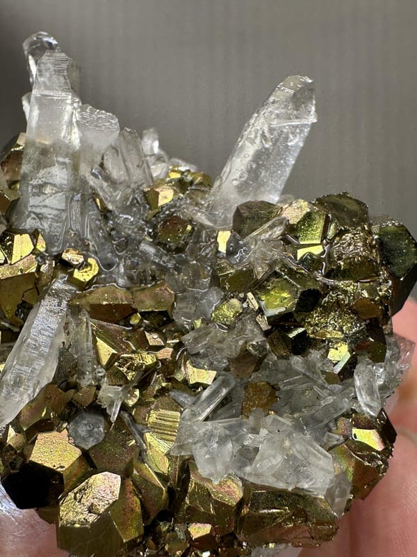 Quartz with Iridescent Pyrite | Natural Rainbow Pyrite Crystal | India Mineral Specimen | Collector
