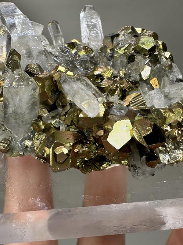 Quartz with Iridescent Pyrite | Natural Rainbow Pyrite Crystal | India Mineral Specimen | Collector