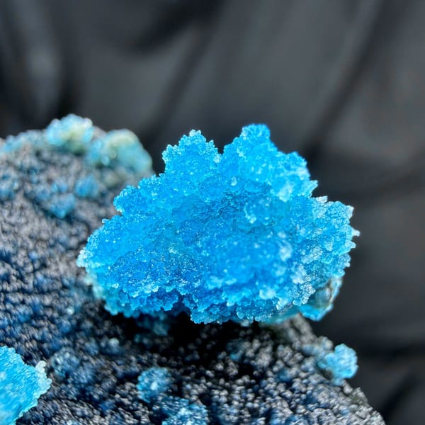 Electric-blue botryoidal allophane on gibbsite from Guizhou, China, view 2 of 6
