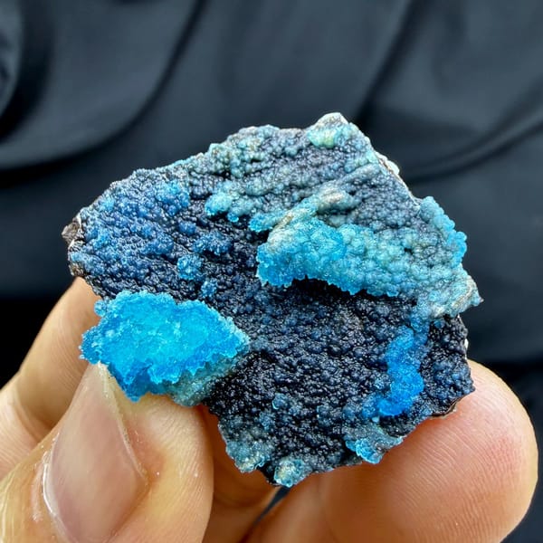 Electric-blue botryoidal allophane on gibbsite from Guizhou, China, view 5 of 6
